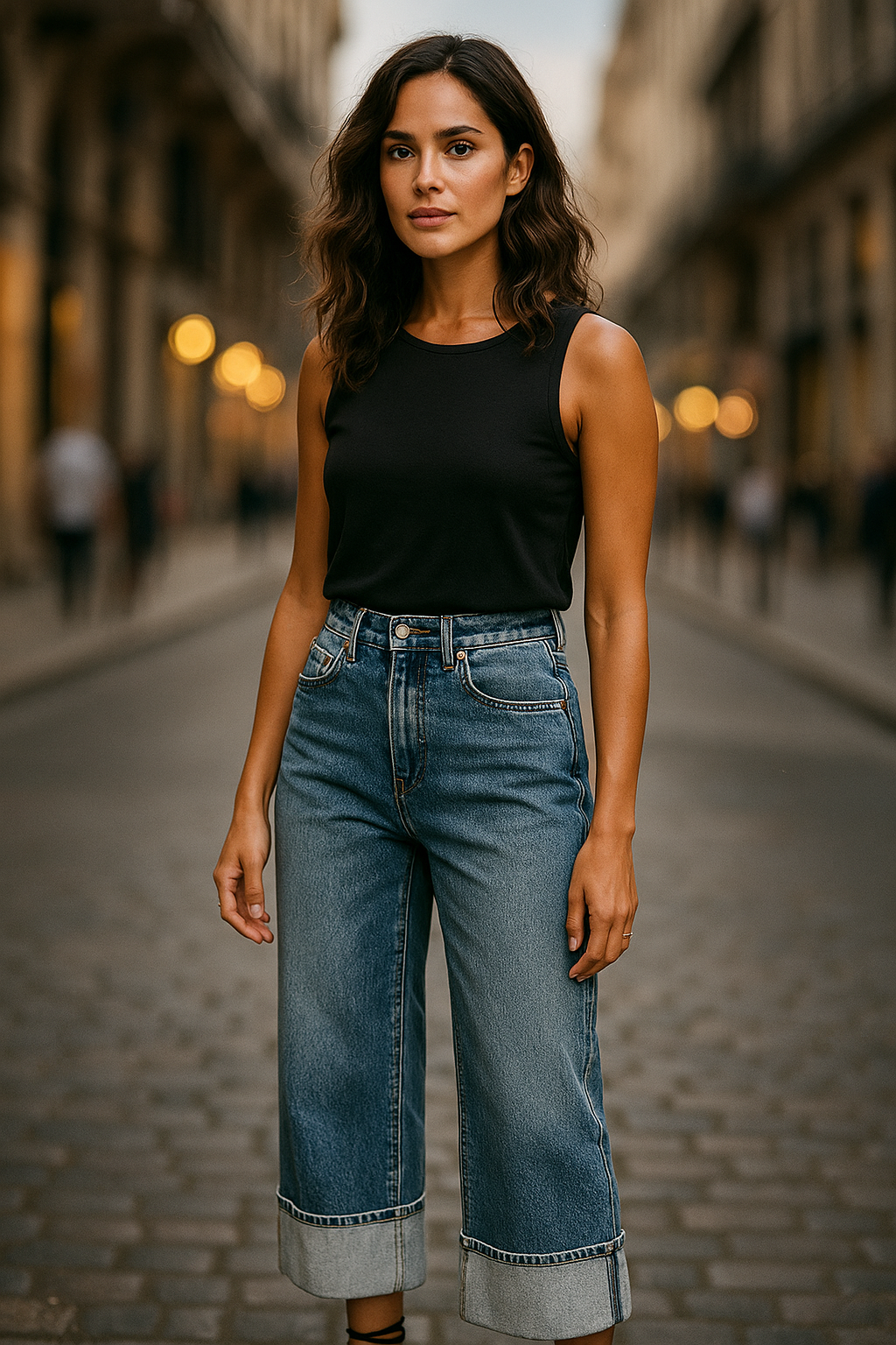 Vallancia Women's Trendy Wide-Leg Cuffed Jeans – Relaxed Fit with Premium Comfort