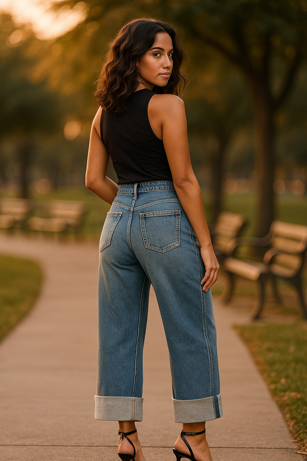 Vallancia Women's Trendy Wide-Leg Cuffed Jeans – Relaxed Fit with Premium Comfort