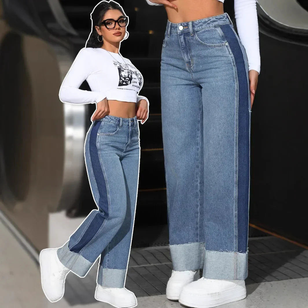 Jeans taille haute à revers premium – Style moderne et confort optimal