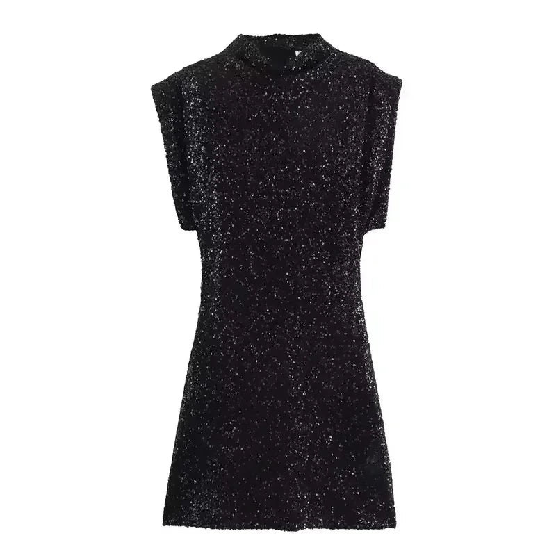 Vallancia Short Sequin Evening Dress with Structured Shoulders for Chic Events