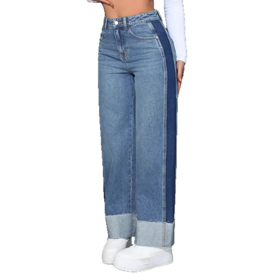 Jeans taille haute à revers premium – Style moderne et confort optimal