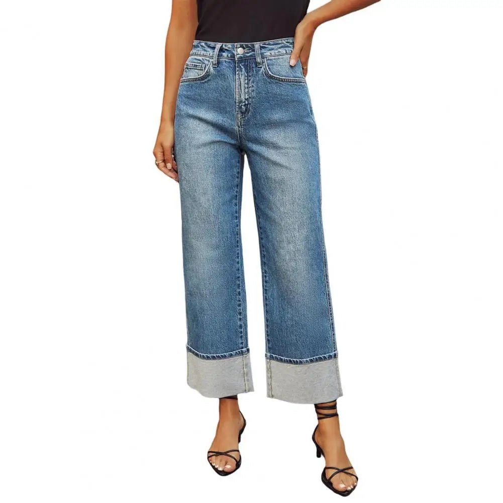 Jean large femme à revers tendance – coupe ample et confort premium