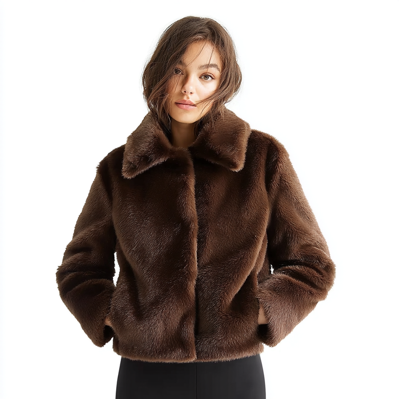 Manciago Chaqueta Corta de Pelo Sintético Estilo Teddy para Mujer – Chic y Confortable