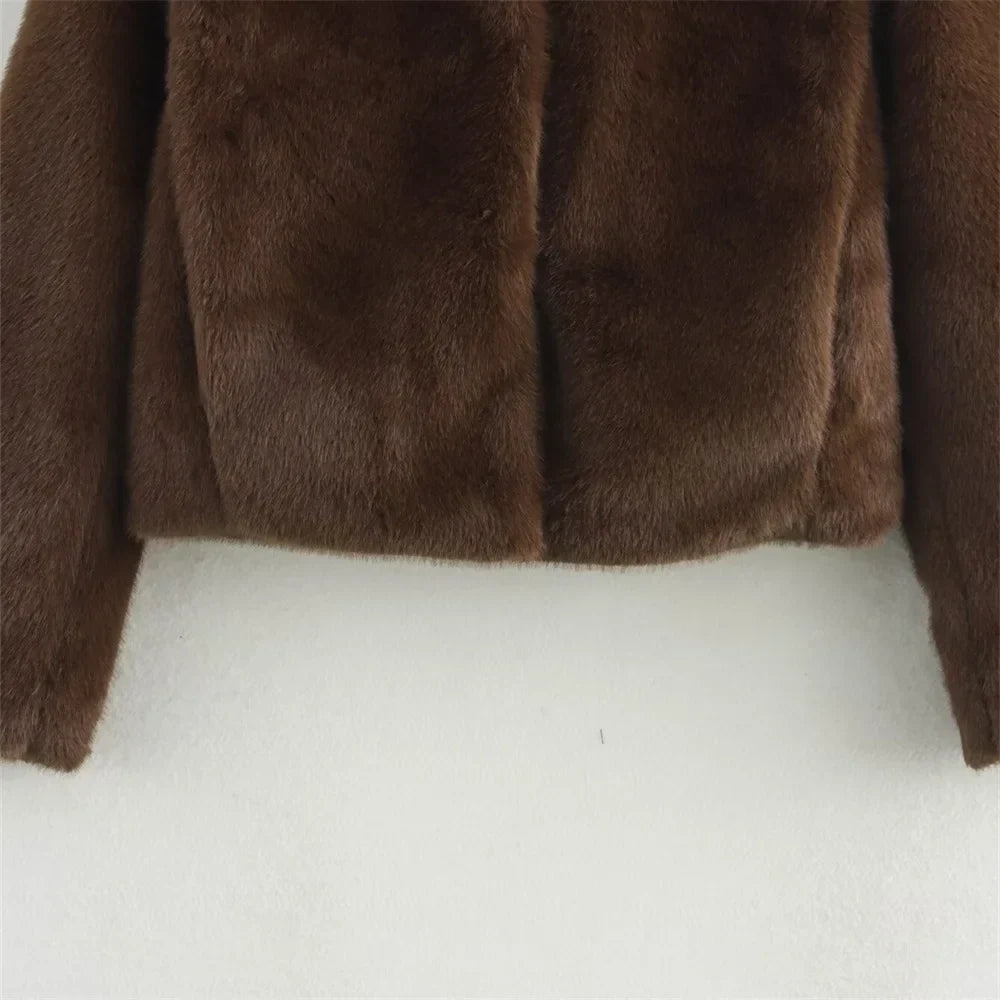 Vallancia Chic and Cozy Short Teddy Faux Fur Jacket for Women