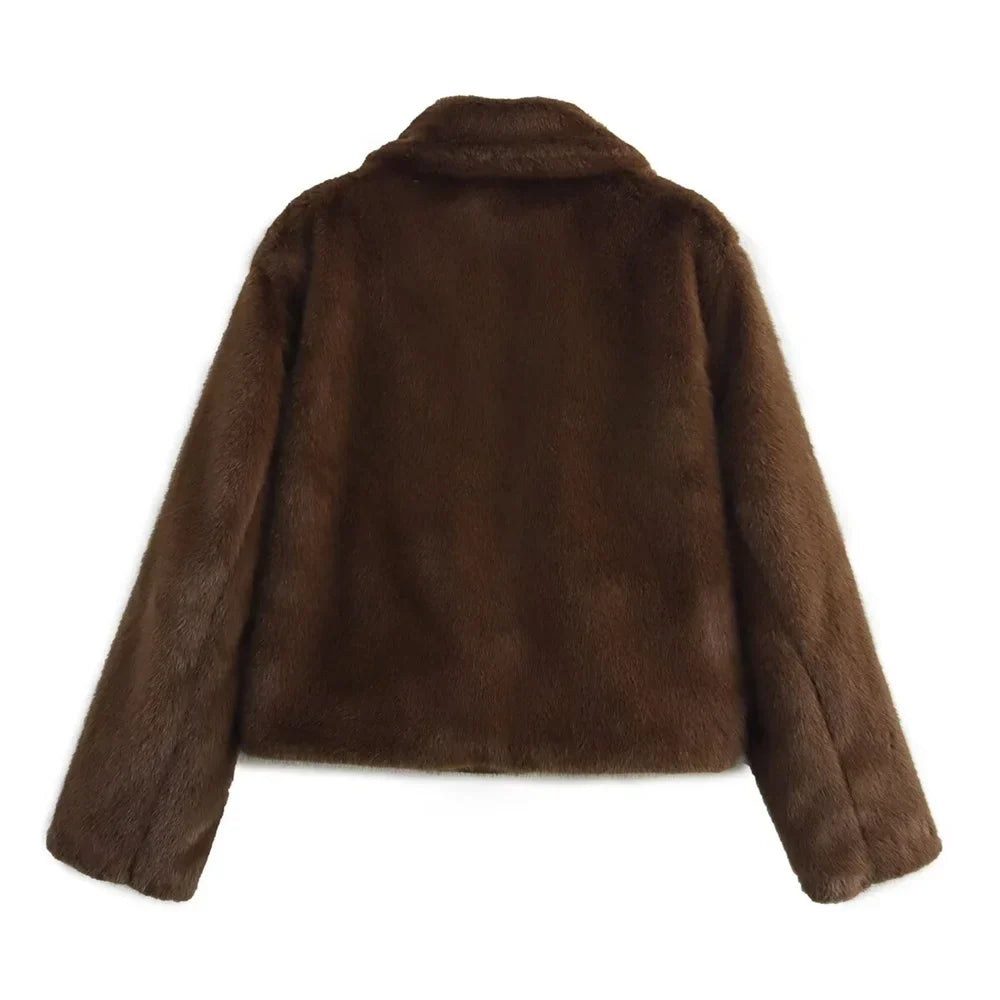 Vallancia Chic and Cozy Short Teddy Faux Fur Jacket for Women