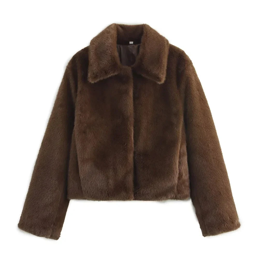 Vallancia Chic and Cozy Short Teddy Faux Fur Jacket for Women